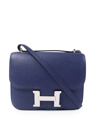 Pre-owned Hermes Constance Epsom Crossbody Bag In Blue