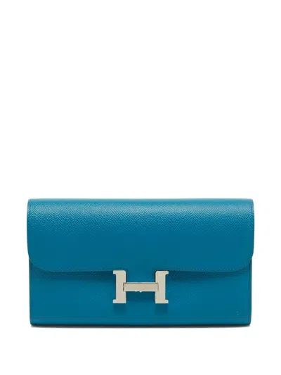 Pre-owned Hermes Constance Epsom Leather Wallet In Blue