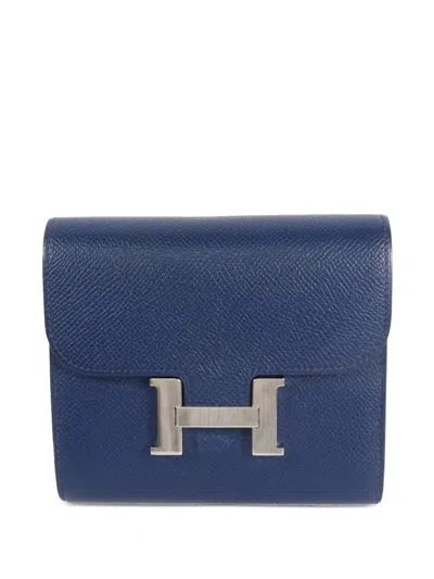 Pre-owned Hermes Constance Epsom Wallet In Blue