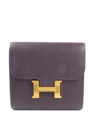 Pre-owned Hermes Constance Epsom Wallet In Purple
