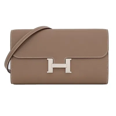 Pre-owned Hermes Constance Etoupe Gray Evercalf Leather Chain/shoulder Wallet ()
