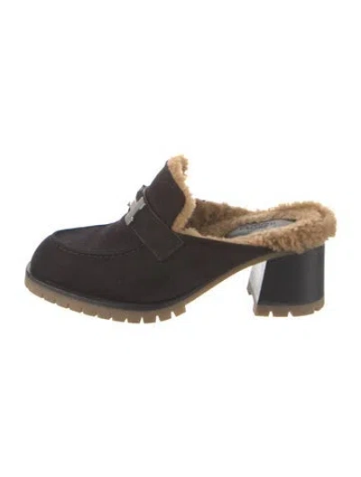 Pre-owned Hermes Constance Flore Suede Mules In Black
