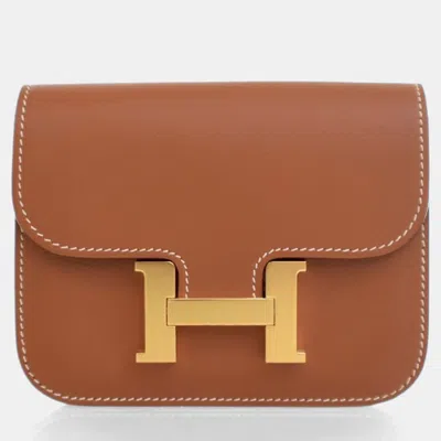 Pre-owned Hermes Constance Gold Evercolor Slim Wallet