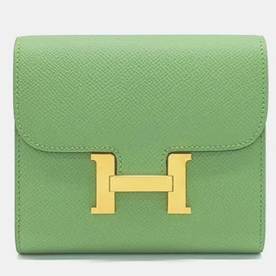 Pre-owned Hermes Hermès Constance Green Leather Slim Wallet (y)