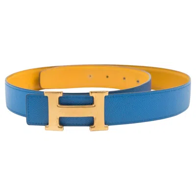 Pre-owned Hermes Constance H Blue Bicolor Leather Reversible Belt
