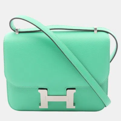 Pre-owned Hermes Constance Iii Mini Verso Vert Comic Leather Shoulder Bag In Green
