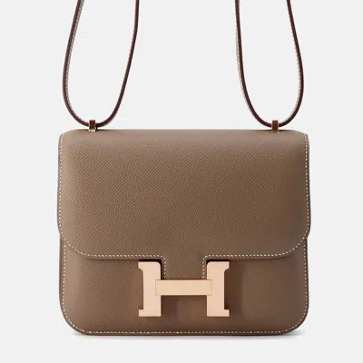 Pre-owned Hermes Constance Iii Miroir Mini Etoupe Epsom Shoulder Bag In Brown