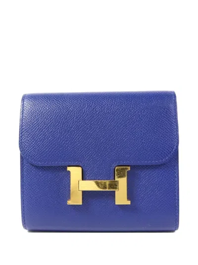 Pre-owned Hermes Constance Leather Wallet In Blue