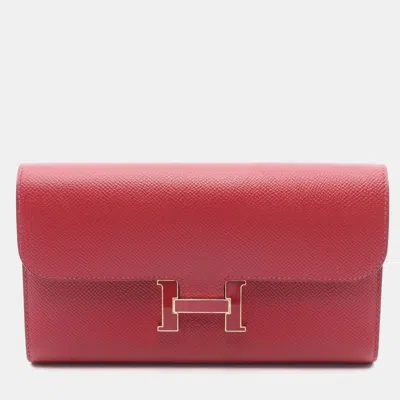 Pre-owned Hermes Constance Long Red Veau Epsom Leather Bi -fold Wallet