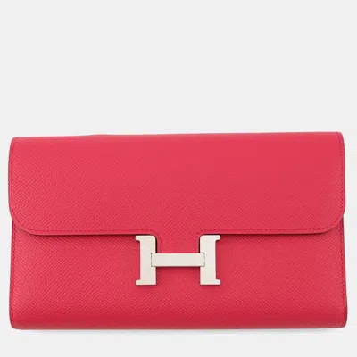 Pre-owned Hermes Constance Long Rose Extreme Wallet Epson In Pink
