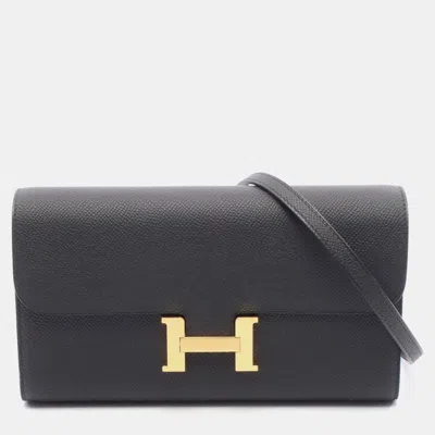 Pre-owned Hermes Constance Long To Go Black K Epsom Leather Bag