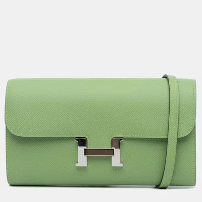 Pre-owned Hermes Constance Long To Go Green Epsom Leather Wallet