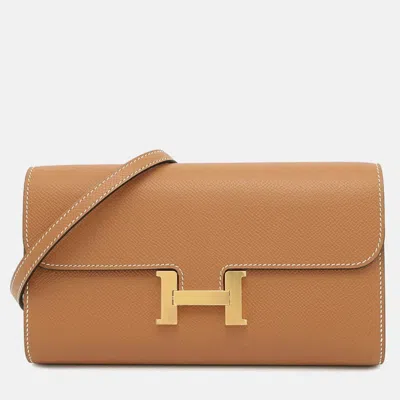 Pre-owned Hermes Constance Long To Go Toffee Epsom In Brown