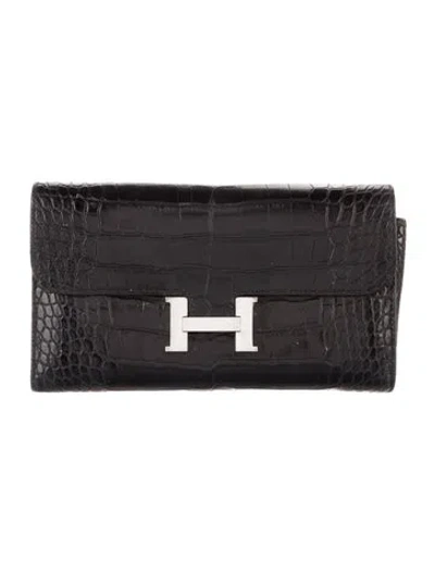 Pre-owned Hermes Constance Long Wallet In Black