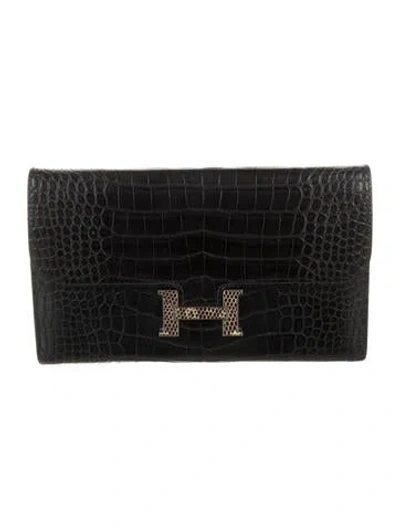 Pre-owned Hermes Constance Long Wallet In Black