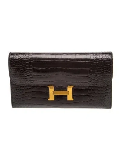 Pre-owned Hermes Constance Long Wallet In Black