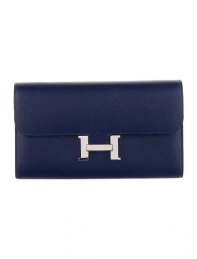 Pre-owned Hermes Constance Long Wallet In Blue