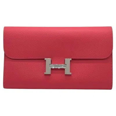 Pre-owned Hermes Constance Long Wallet Epsom Rose Azalee Silver Hw Stmap A 2017 In Red