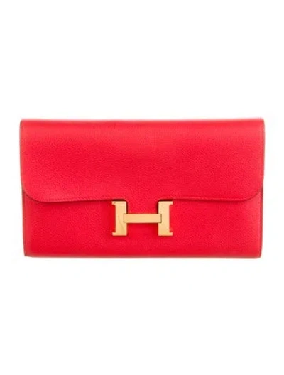Pre-owned Hermes Constance Long Wallet In Red