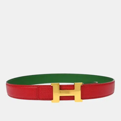Pre-owned Hermes Constance Red Courchevel Reversible Belt