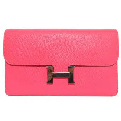 Pre-owned Hermes Constance Rose Azalee Epsom Leather Long Wallet (bi-fold) () In Pink