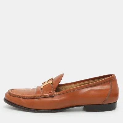 Pre-owned Hermes Constance Size 39 Brown Leather Loafers