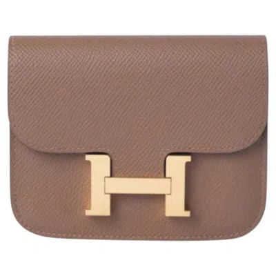 Pre-owned Hermes Hermès Constance Slim Belt Wallet In Taupe Epsom With Gold Hardware - '20s In Brown