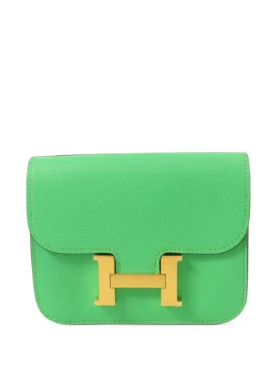 Pre-owned Hermes Constance Slim Bifold Wallet In Green