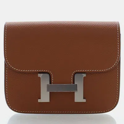 Pre-owned Hermes Constance Slim Gold Epsom Calfskin Leather Wallet