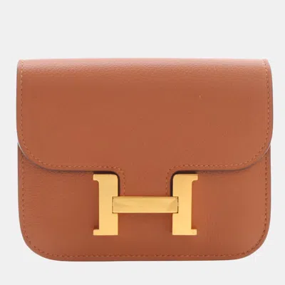 Pre-owned Hermes Constance Slim Gold Evercolor Calfskin Leather Wallet Bag