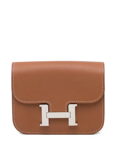 Pre-owned Hermes Constance Slim Leather Wallet In Brown
