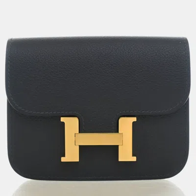 Pre-owned Hermes Constance Slim Wallet Bleu Indigo Evercolor Calfskin Leather Wallet Bag In Blue