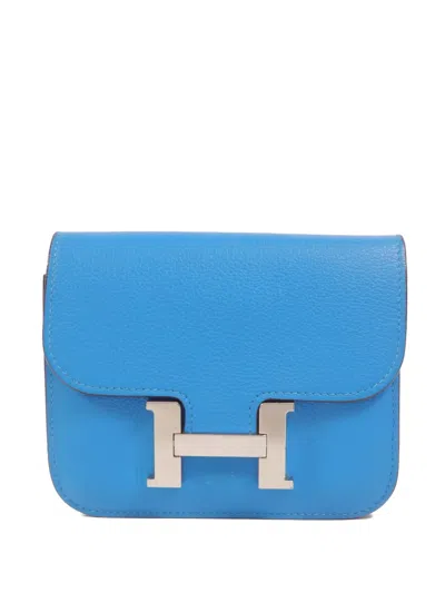 Pre-owned Hermes Constance Slim Wallet In Blue