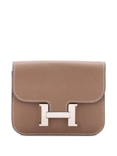 Pre-owned Hermes Constance Slim Wallet Evercolor Small Wallets In Gray