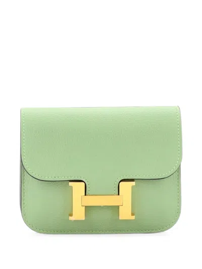 Pre-owned Hermes Constance Slim Wallet Evercolor Small Wallets In Green