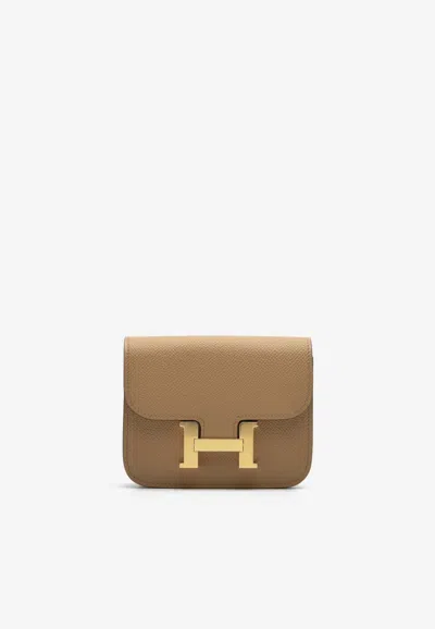 Hermes Constance Slim Wallet In Biscuit Epsom With Gold Hardware In Brown