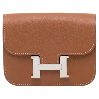 Pre-owned Hermes Constance Slim Wallet Quebracho Evercolor Phw In Brown