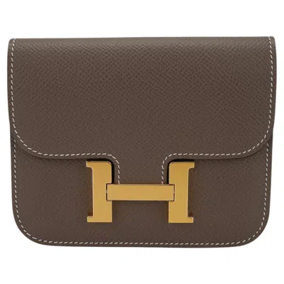 Pre-owned Hermes Constance Slim Wallet Waist Belt Bag Etoupe Gold Hardware In Black