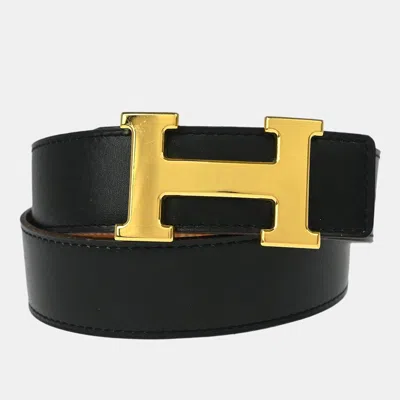Pre-owned Hermes Constance Small Black Calf Box Reversible Belt