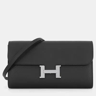 Pre-owned Hermes Constance To Go Black Epsom Calfskin Leather Wallet Bag