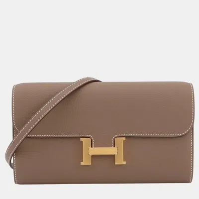 Pre-owned Hermes Constance To Go Etoupe Evercolor In Sand