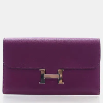 Pre-owned Hermes Constance To Go Wallet Anemone Epsom Calfskin Leather Shoulder Bag In Purple