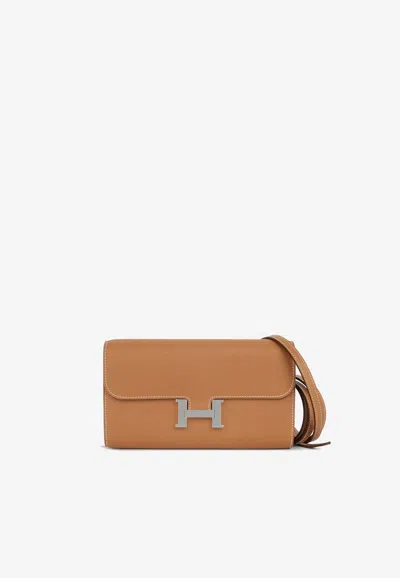 Hermes Constance To Go Wallet Cavale In Gold Evercolor With Palladium Hardware