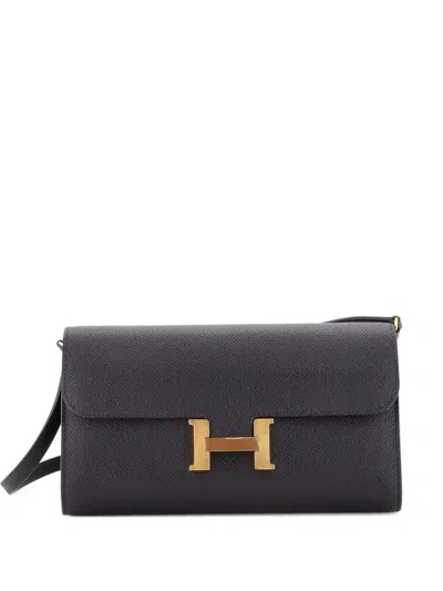 Pre-owned Hermes Constance To Go Wallet Epsom Clutch Bag In Black