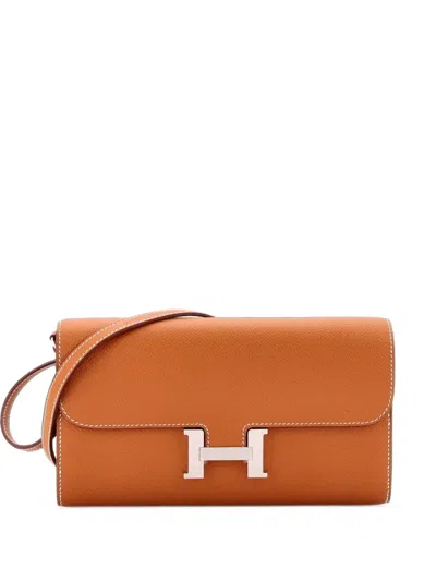 Pre-owned Hermes Constance To Go Wallet Epsom Clutch Bag In Brown