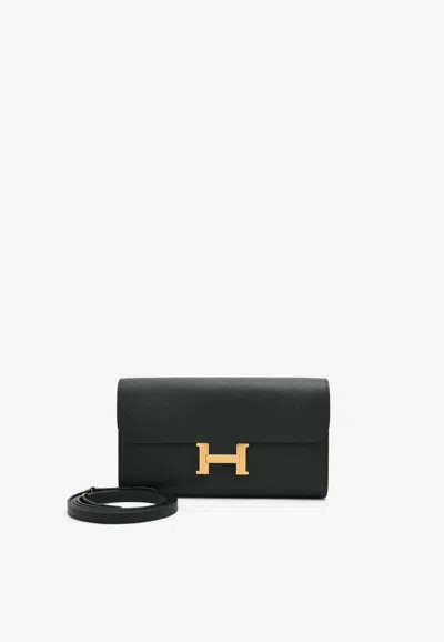 Hermes Constance To Go Wallet In Black Epsom With Gold Hardware