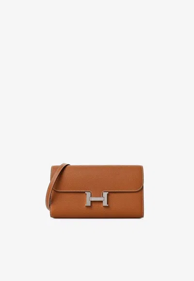 Hermes Constance Long Wallet In Gold Epsom With Palladium Hardware In Brown