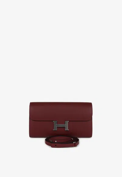 Hermes Constance To Go Wallet In Rouge H Epsom With Palladium Hardware In Red
