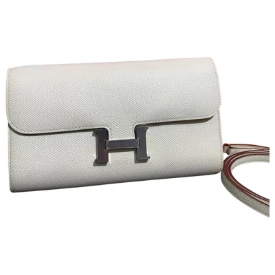 Pre-owned Hermes Hermès Constance To Go Wallet On Strap Epsom Leather Palladium Hardware In Gray