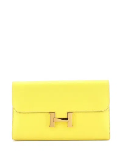 Pre-owned Hermes Constance Wallet Epsom Long Small Wallets In Yellow